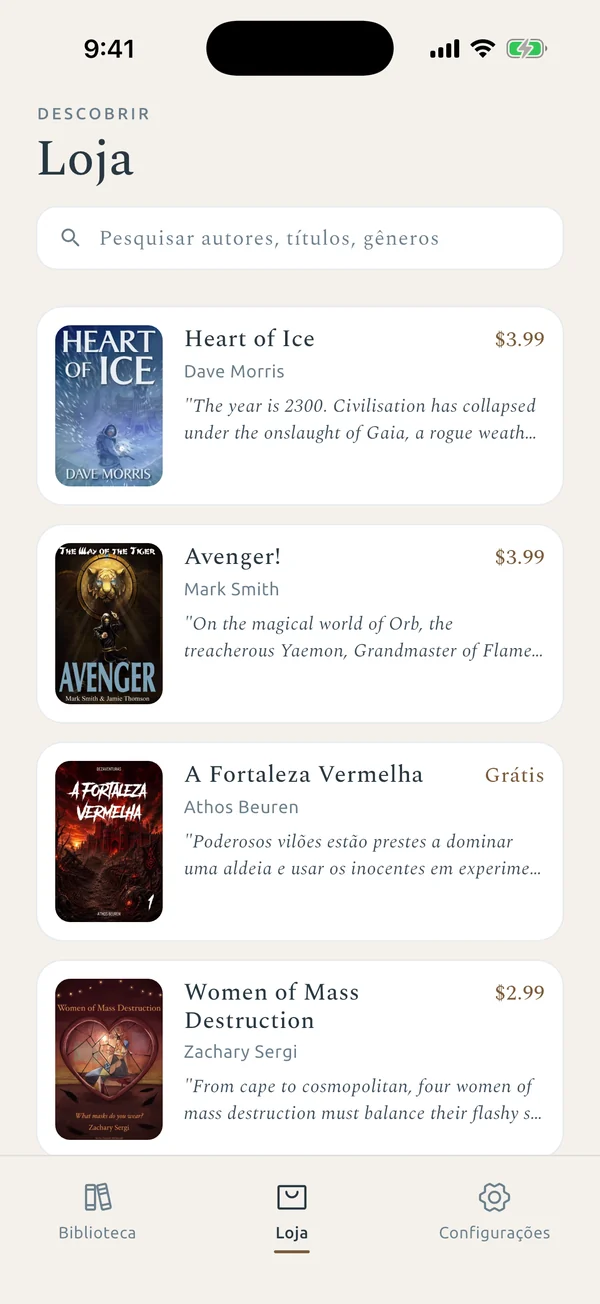 A loja do app, com Heart of Ice, Avenger!, A Fortaleza Vermelha e Women of Mass Destruction